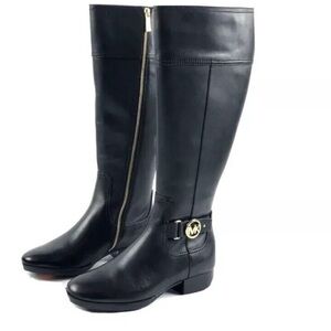 Michael Kors Black Hartland Boots: Women’s Size 5. With Gold Detail